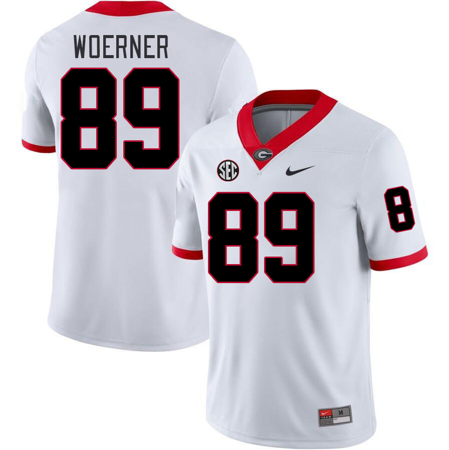 #89 Charlie Woerner Georgia Bulldogs Jerseys Football Stitched-White